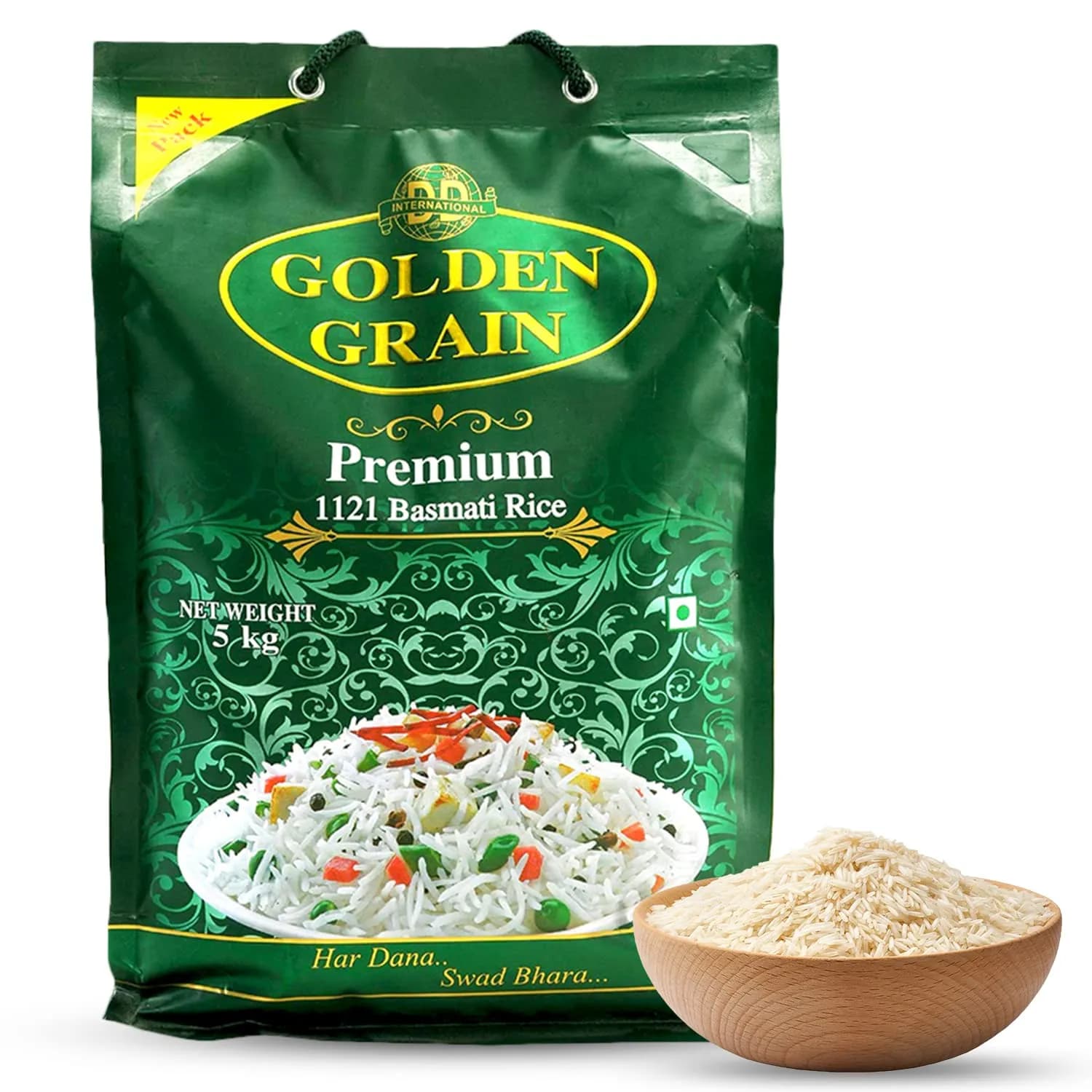GOLDEN GRAIN Classic Basmati Rice 5Kg  Long Grain 3X With Rich Aroma Naturally Aged & Non-Sticky  Fluffy Basmati Grains  Perfect Authentic Super Basmati Rice, Pulao Rice